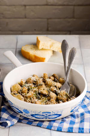 Beef rolls with mushrooms and sauce. rustic style. selective focusの写真素材