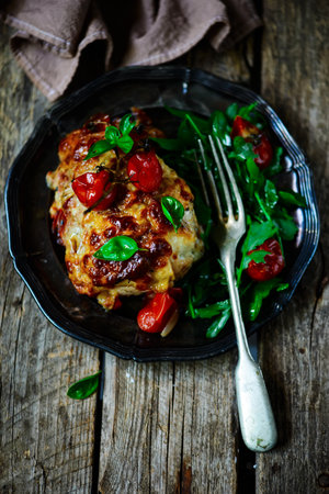 Chicken breast with sun dried tomato sauce.selective focusの写真素材