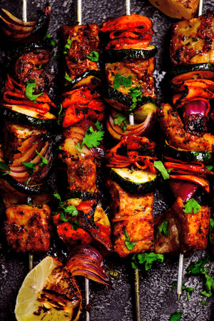 Moroccan fish kebab. top veiw .selective focusの写真素材