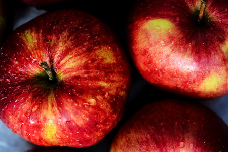 Fresh, crisp apples close-up. Pattern Top View. selective focus.