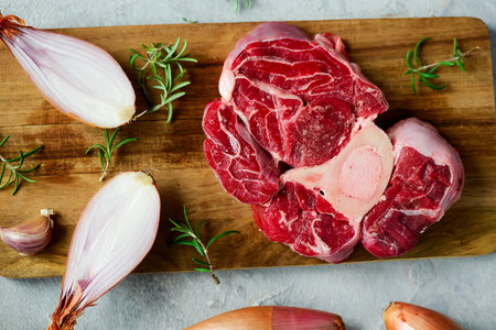 Raw cut of osso bucco prepared for cooking.style hugge.selective focusの写真素材