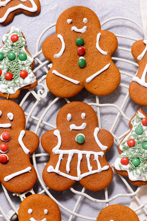 GINGERBREAD on a Christmas rustic background.top veiw .Style rustic . selective focus