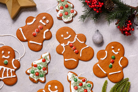 GINGERBREAD on a Christmas rustic background.top veiw .Style rustic . selective focus
