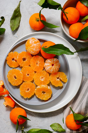 Fresh organic tangerines. top veiw. selective focus.の写真素材