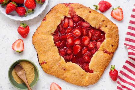 Strawberry Galette.top veiw. selective focusの写真素材