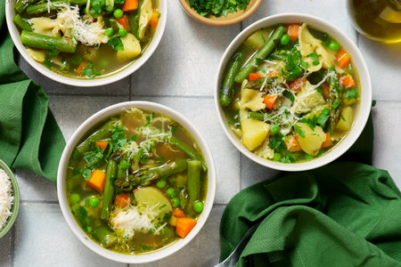 Minestrone soup with pesto.top veiw.style hugge.selective focusの写真素材