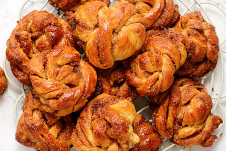 Classic Swedish Kardemummabullar.top veiw . selective focusの写真素材