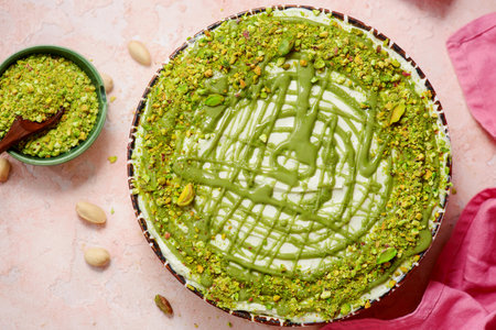 Pistachio tiramisu.top view.style vintage.selective focusの写真素材