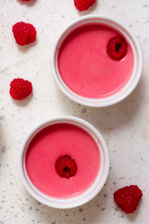 Raspberry posset in a jar.style hugge. top veiw.selective focusの写真素材