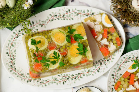 Easter aspic with chicken, eggs, carrots, and peas. A traditional Polish appetizer .top...