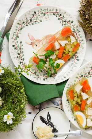 Easter aspic with chicken, eggs, carrots, and peas. A traditional Polish appetizer .top...