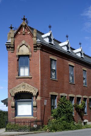 angled brick building
