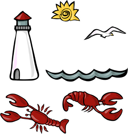 set of vector seaside themed cliparts のイラスト素材