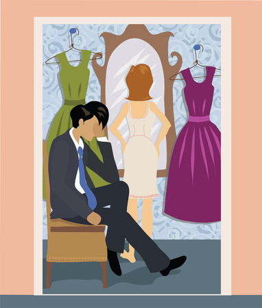 Man and woman in dressing roomのイラスト素材