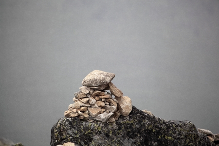 A stack of stones in the mountains.の写真素材