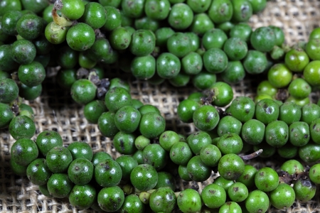 A macro photo of green pepper berries.の写真素材