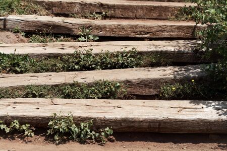 Wooden steps in the mountains of the Massif Central in Southern France.