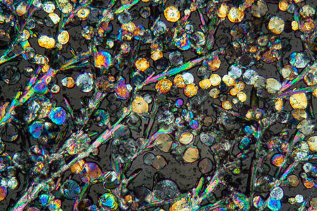 Microscope photo of washing powder particles in polarized light