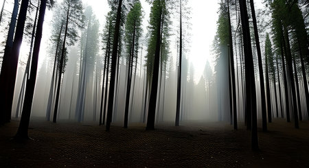 Inside a dark forest, AI generated illustrationの素材