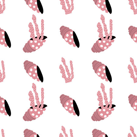 sea shells and seaweed seamless pattern, marine life, under the sea nature, for textile, backgrounds, craft paperのイラスト素材