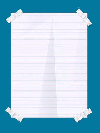 Paper sheet illustration with four stickers in the corners against a blue background.の写真素材