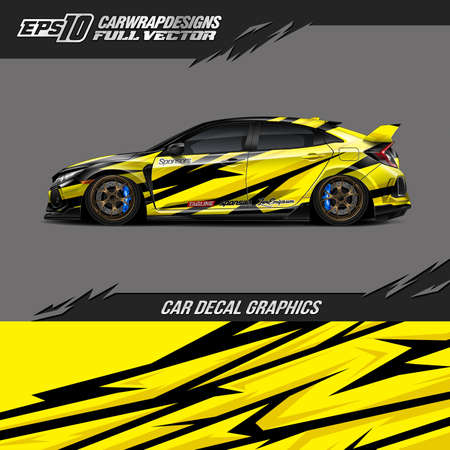 Car wrap decal graphic design. Abstract stripe racing background designs for wrap cargo van, race car, pickup truck, adventure vehicle. Eps 10のイラスト素材