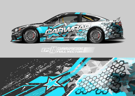 Car wrap decal graphic design. Abstract stripe racing background designs for wrap cargo van, race car, pickup truck, adventure vehicle. Eps 10