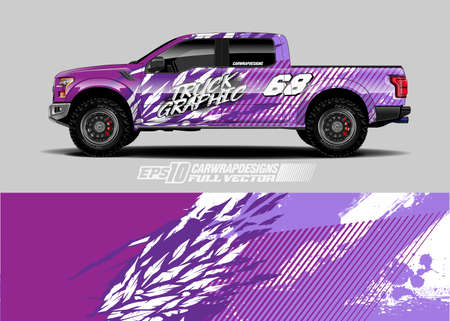 Car wrap decal graphic design. Abstract stripe racing background designs for wrap cargo van, race car, pickup truck, adventure vehicle. Eps 10のイラスト素材