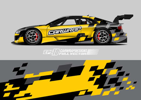 Car wrap decal graphic design. Abstract stripe racing background designs for wrap cargo van, race car, pickup truck, adventure vehicle. Eps 10のイラスト素材