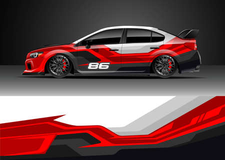 Car wrap decal graphic design. Abstract stripe racing background designs for wrap cargo van, race car, pickup truck, adventure vehicle. Eps 10のイラスト素材