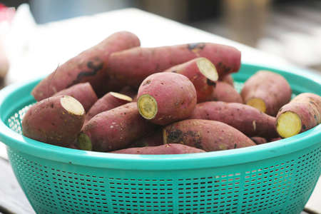 Sweet potatoes processed for roasted sweet potatoesの写真素材