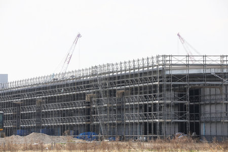 Construction site under construction of a large facilityの写真素材