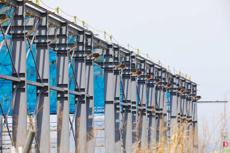 Construction site under construction of a large facilityの写真素材
