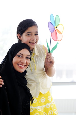 Muslim arabic mother and daughterの写真素材