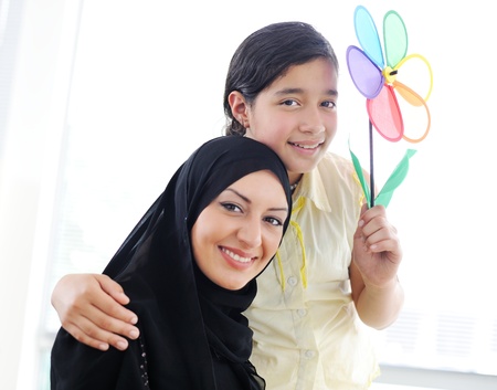 Muslim arabic mother and daughterの写真素材