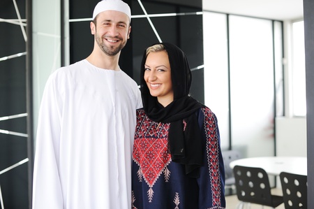 Two couple muslim standing on office の写真素材
