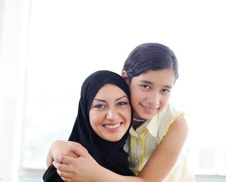 Muslim arabic mother and daughterの写真素材