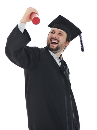 excited graduate student in gownの写真素材