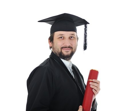 excited graduate student in gownの写真素材