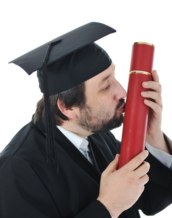 excited graduate student in gownの写真素材