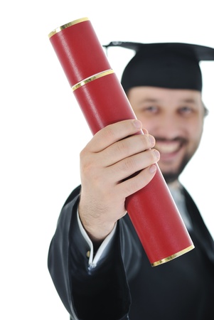 excited graduate student in gownの写真素材