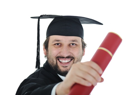excited graduate student in gownの写真素材