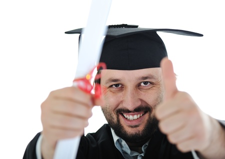 excited graduate student in gownの写真素材