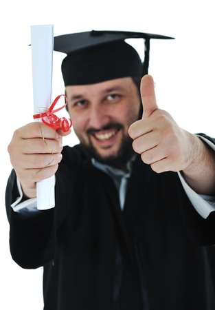 excited graduate student in gownの写真素材