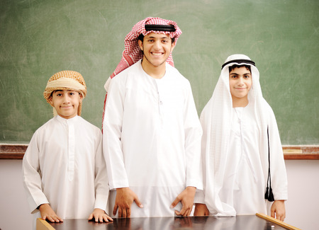 Arabic children in school classroomの写真素材