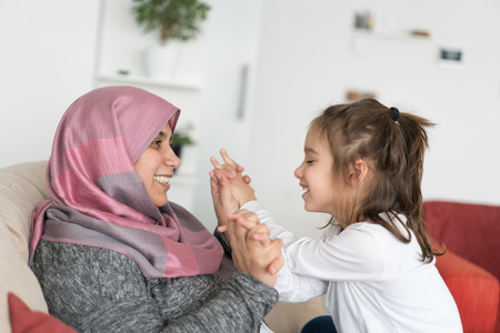 Muslim Mother and Son Having Fun