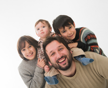 Happy Father with three sons Portraitの写真素材