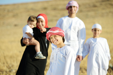 Arabic family in nature , high quality photoの写真素材