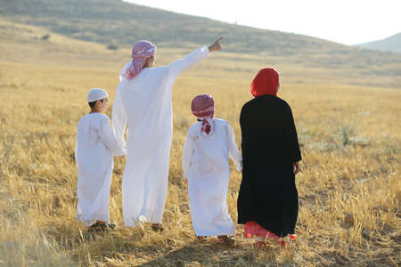 Arabic family in nature , high quality photoの写真素材