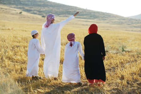 Arabic family in nature , high quality photoの写真素材